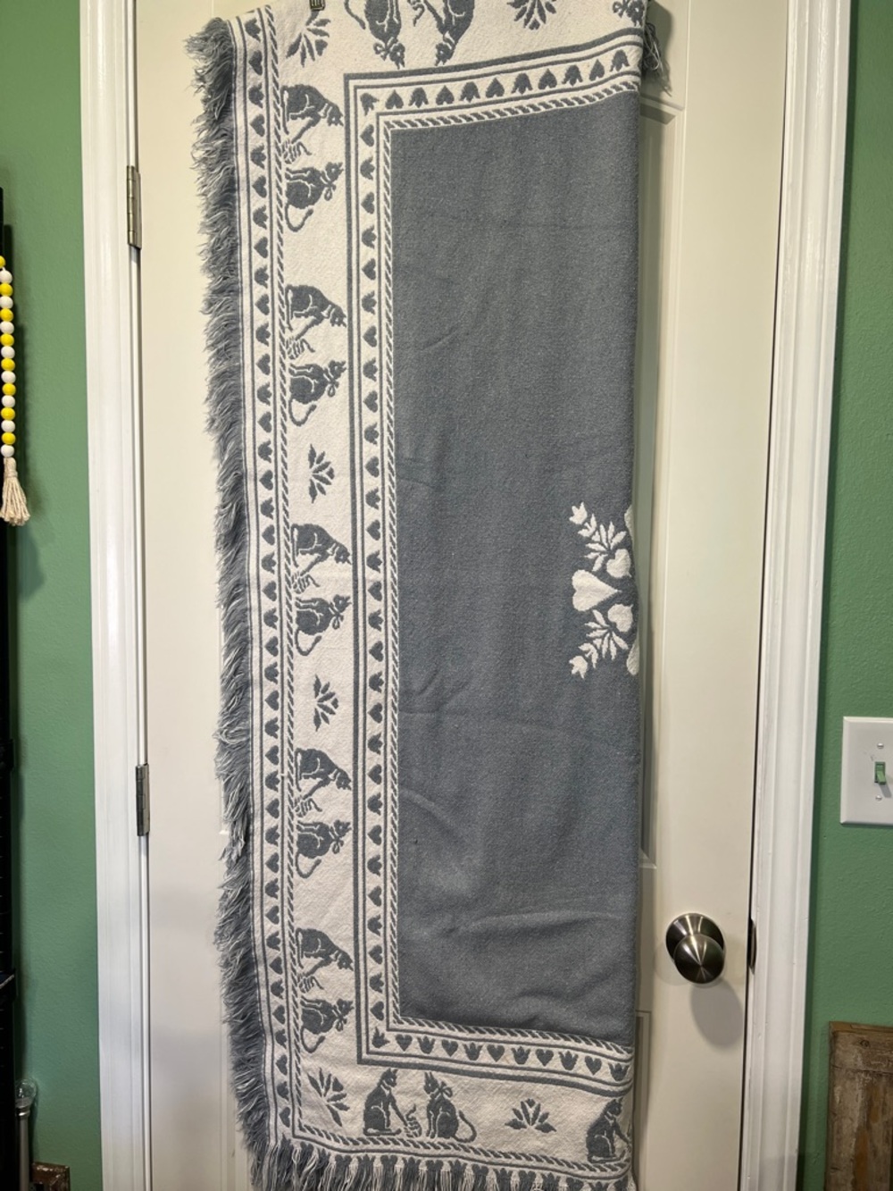 Blue and White Cats playing Decorative Fringe Throw Blanket